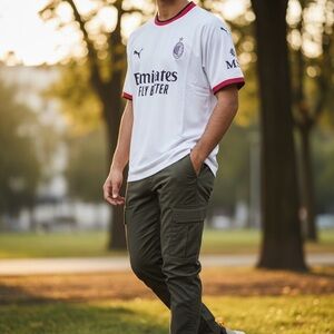 PUMA Mens Ac Milan Away Collared Short Sleeve Jersey